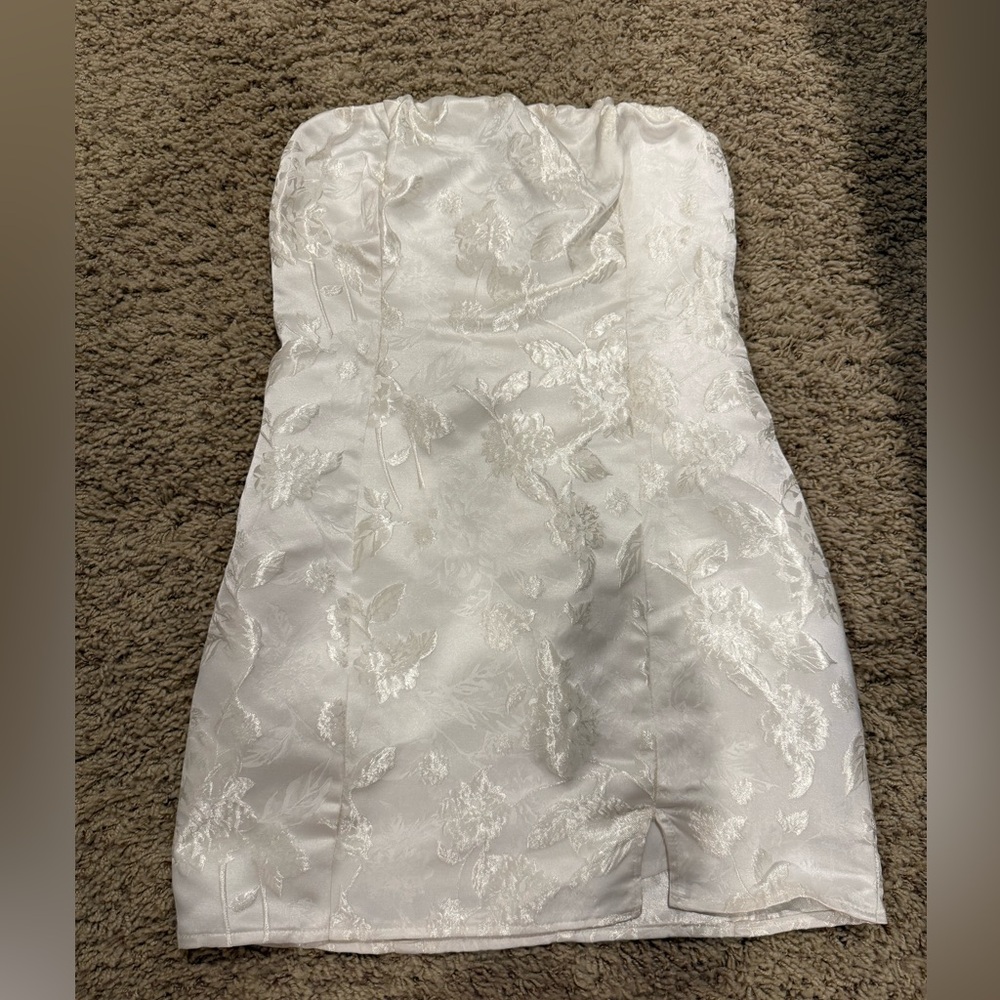 Lulus Only Lover White Satin Jacquard Strapless Mini Dress size S